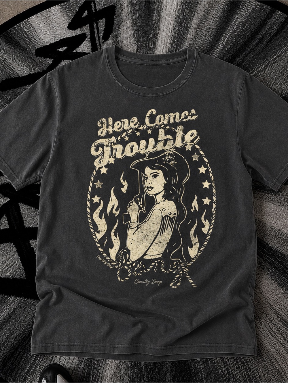 Here Comes Trouble Graphic Tee, Retro Country Western Unisex